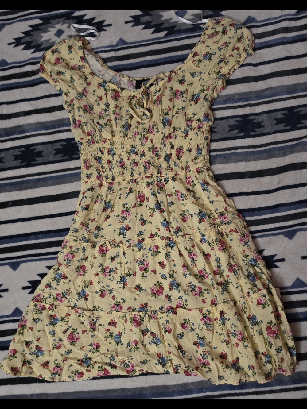 by & by Pale Yellow Floral Tie-Neck Dress